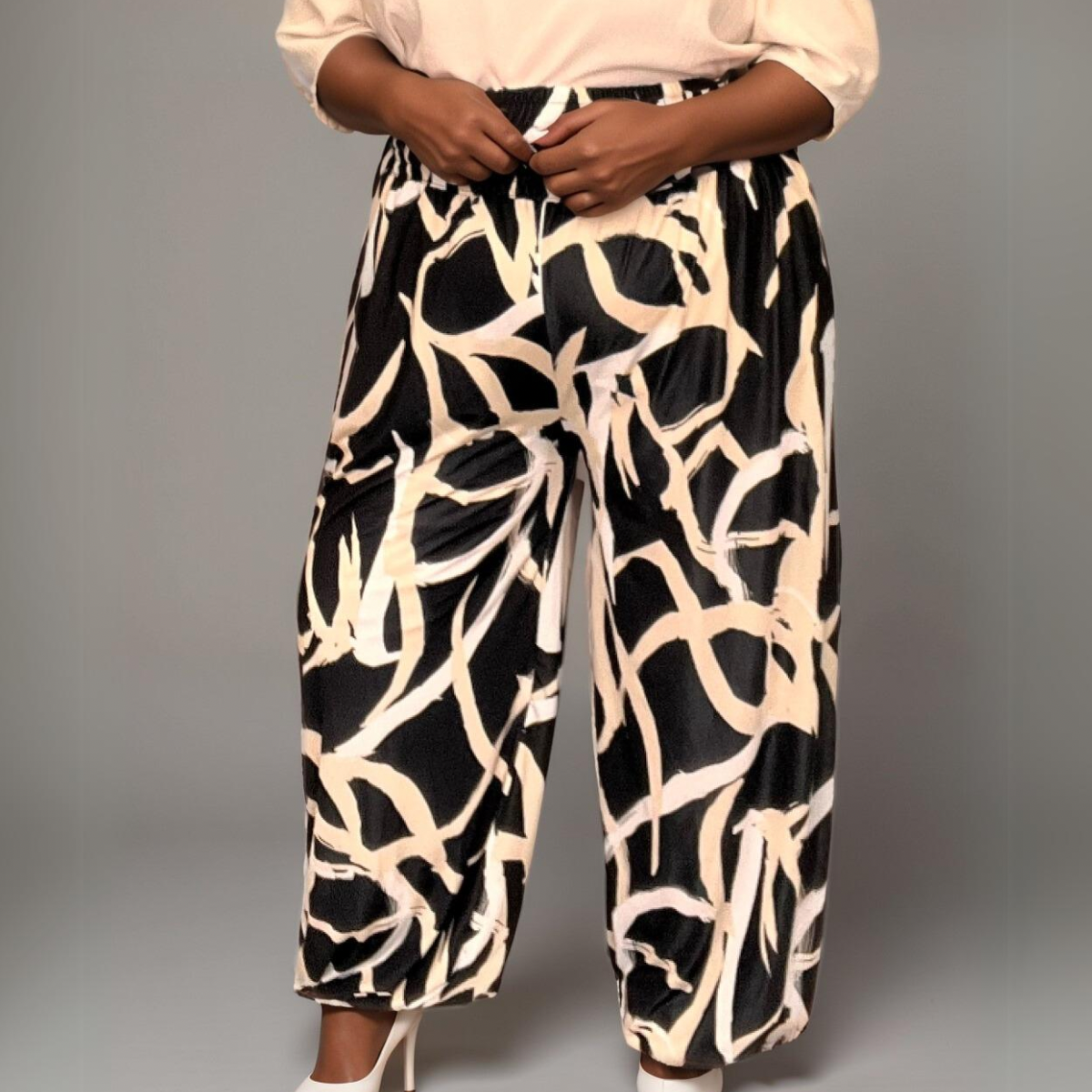 Abstract-Print Harem Pants with Elastic Hems