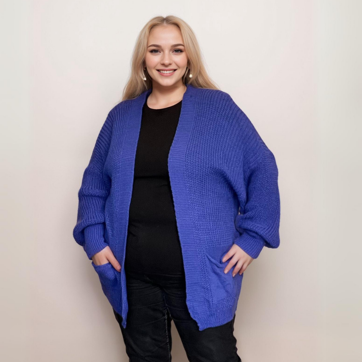 OPEN FRONT CARDIGAN WITH FRONT POCKETS
