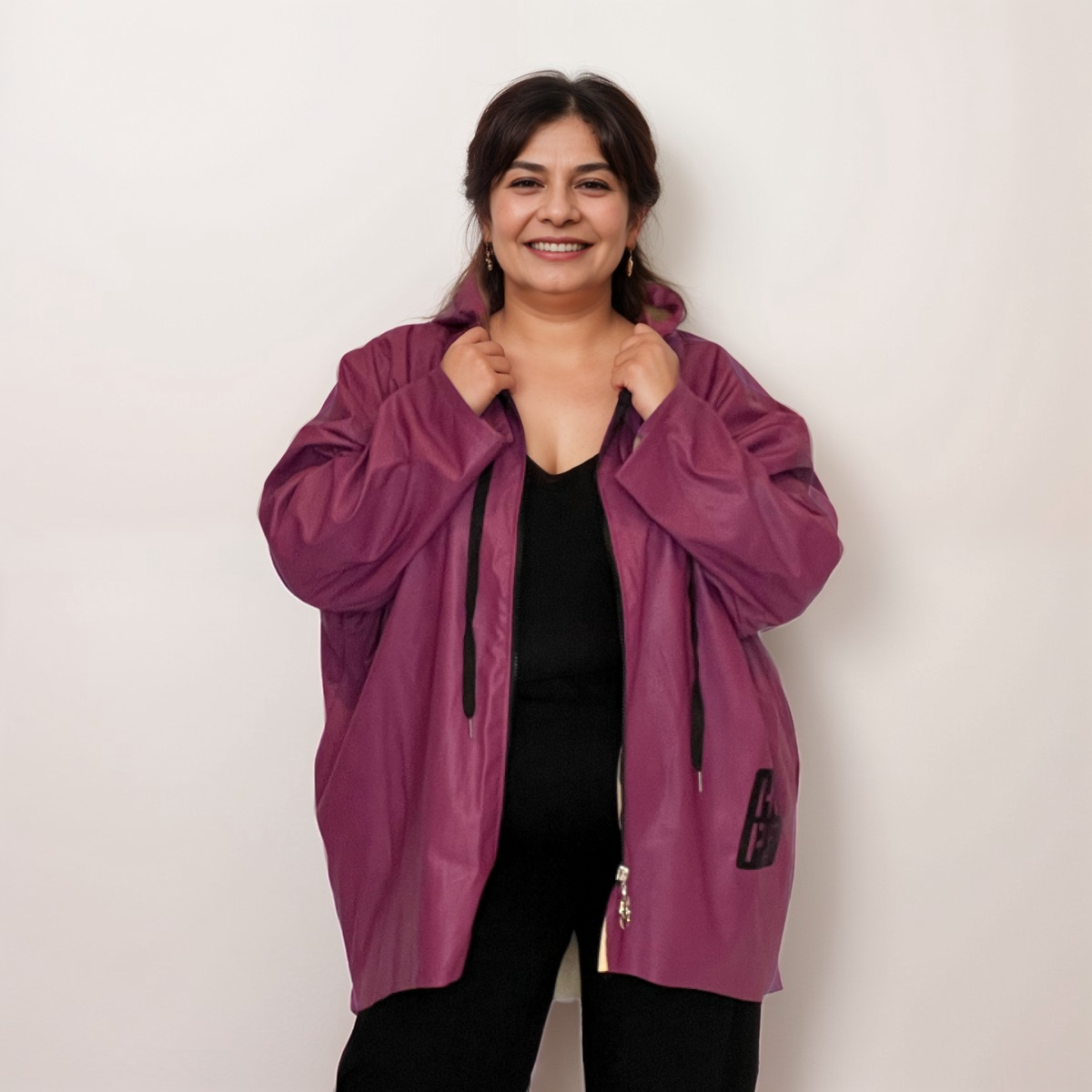 Faux Leather Dipped Hem Jacket / Coat
