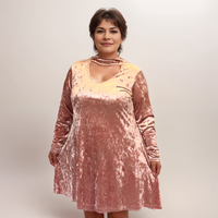 CRUSHED VELVET CHOKER NECK SWING TOP / DRESS