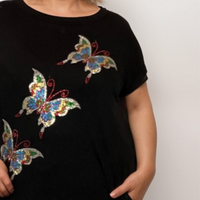 Sequin Butterfly Dipped Hem Top with Pockets