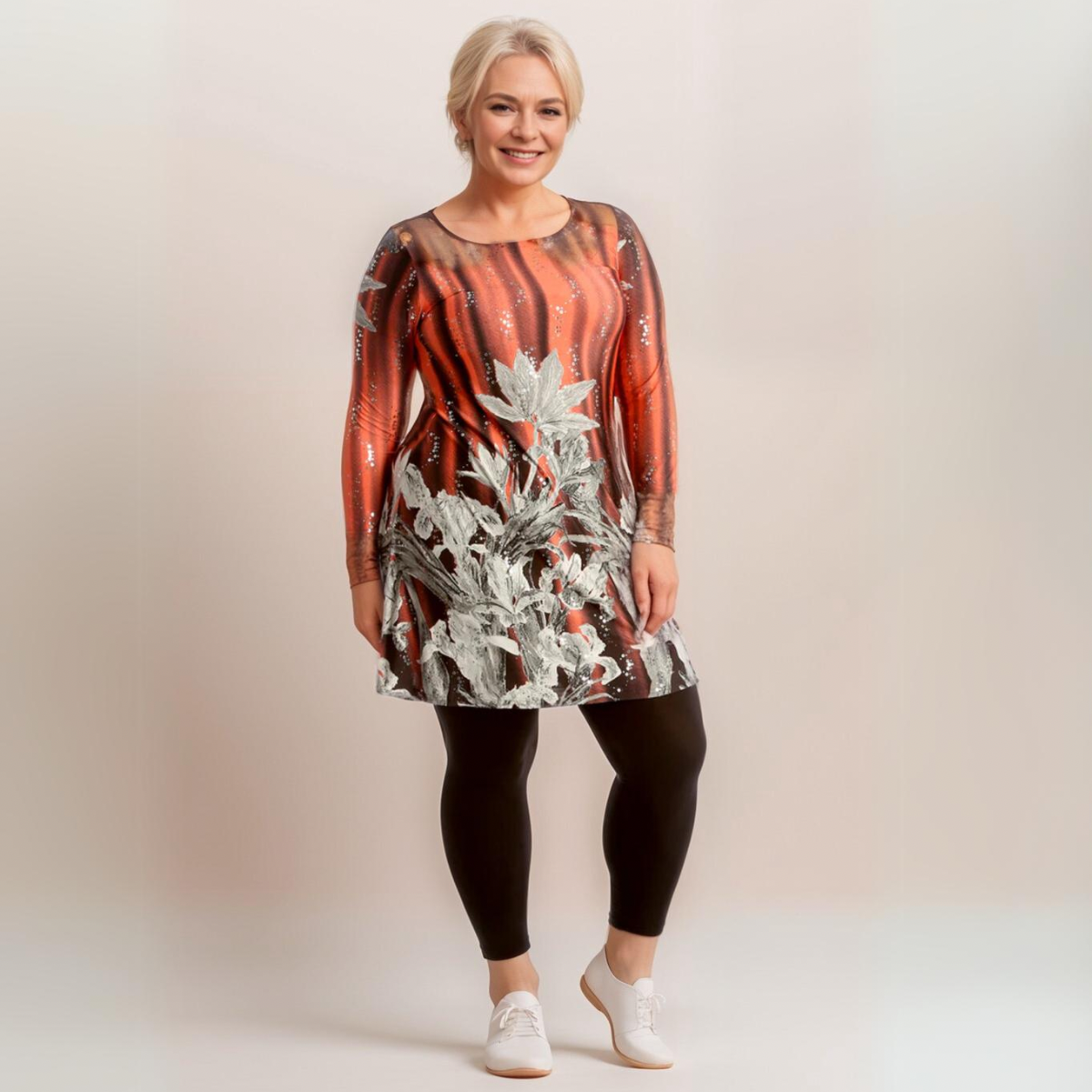 Sequin Floral Long Length Swing Top