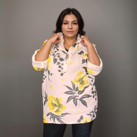ROCKTHOSECURVES FLORAL LEAVES DIPPED HEM HOODIE