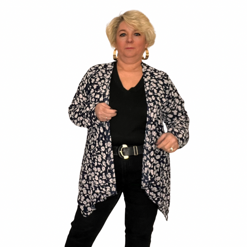 Navy chiffon waterfall sales jacket