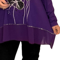 LONG SLEEVE CHIFFON HANKY HEM TOP WITH SPARKLY STUDDED FLOWERS