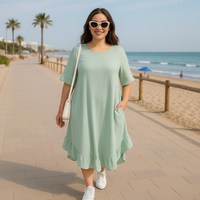 Frilled Dipped Hem Round Neck Short Sleeve Dress