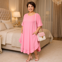 Frilled Dipped Hem Round Neck Short Sleeve Dress