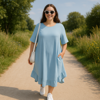 Frilled Dipped Hem Round Neck Short Sleeve Dress