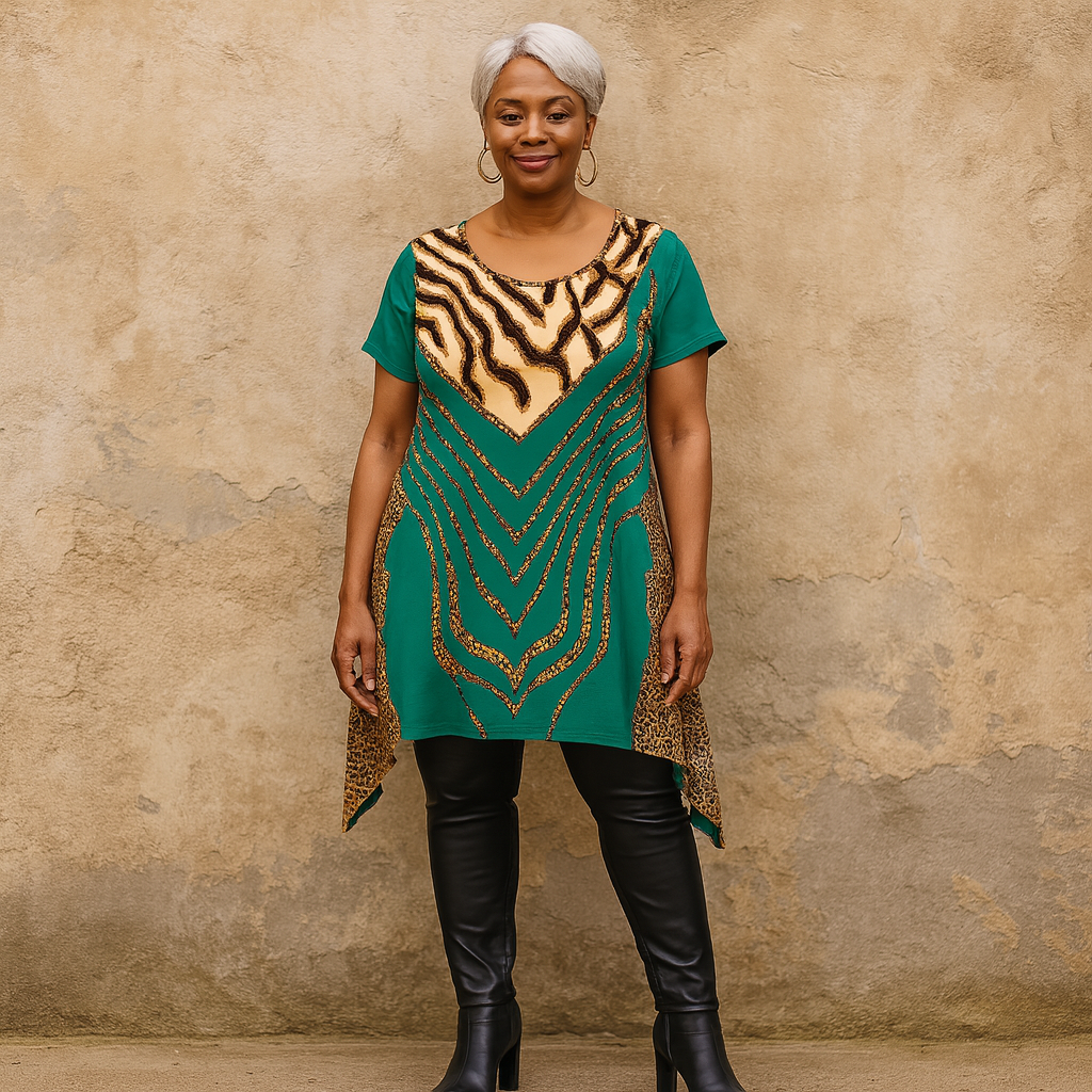 Green Leopard Hanky Hem Swing Top