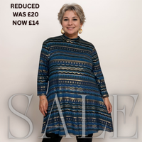 BLUE GOLD AZTEC TURTLE NECK LONG SLEEVE SWING TOP