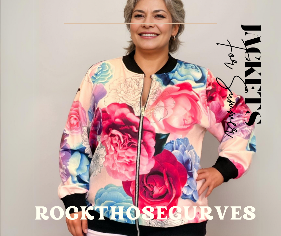 ROCKTHOSECURVES PINK BLUE BOLD ZIP UP BOMBER JACKET