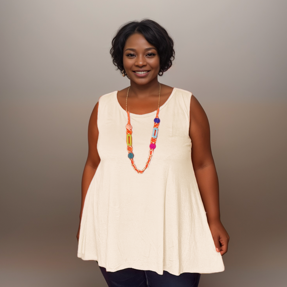 Plus‑Size Sleeveless Swing Vest with NecklaceSTONE / UK 16-18