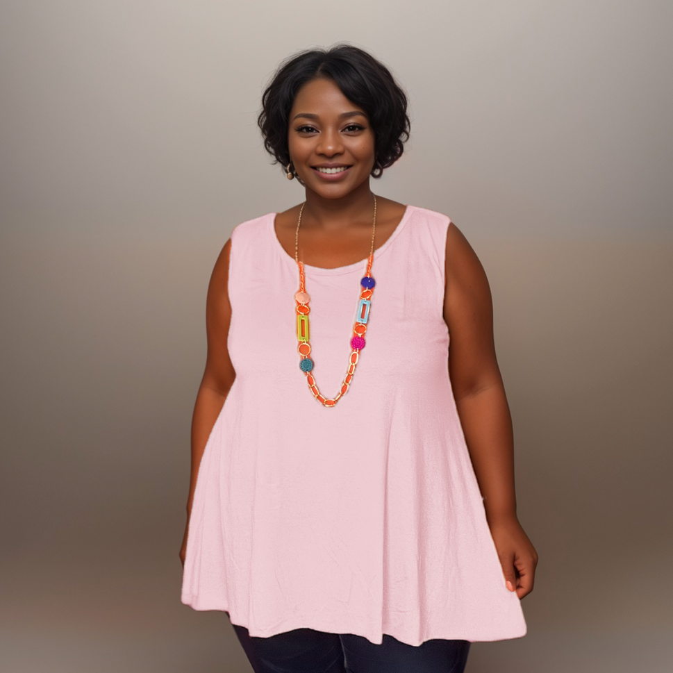 Plus‑Size Sleeveless Swing Vest with NecklacePINK / UK 16-18