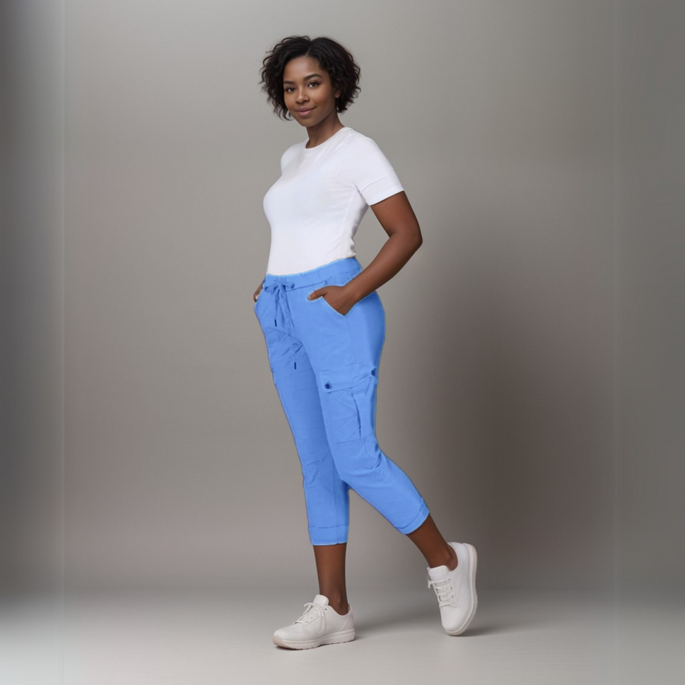Super-Stretch High-Rise Elastic-Waist Cargo Magic TrousersPALE BLUE / UK 12-14