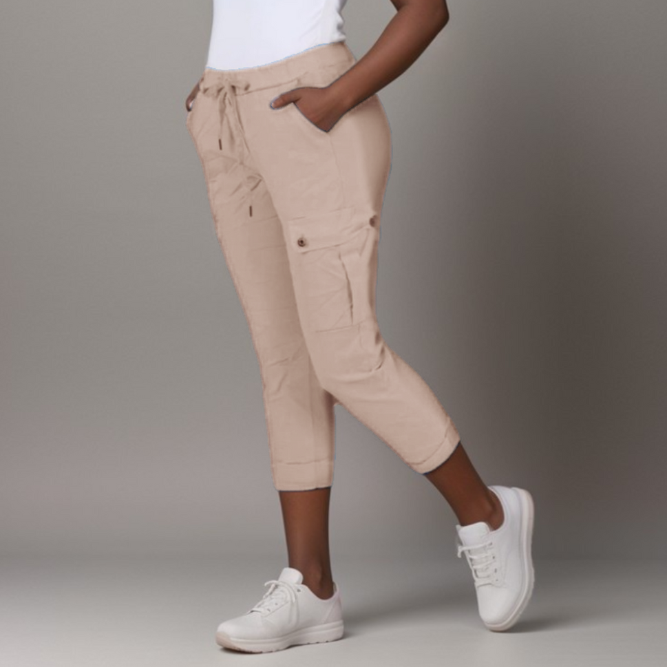 Super-Stretch High-Rise Elastic-Waist Cargo Magic TrousersTAUPE / UK 12-14
