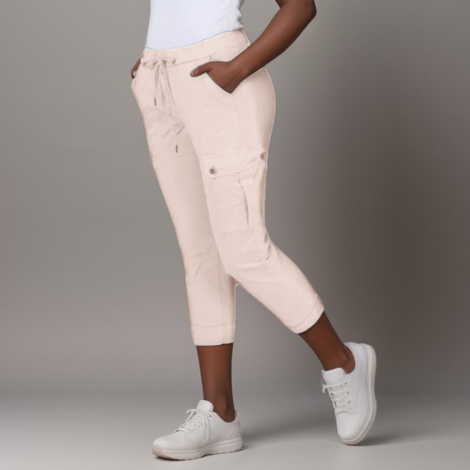 Super-Stretch High-Rise Elastic-Waist Cargo Magic TrousersSTONE / UK 12-14