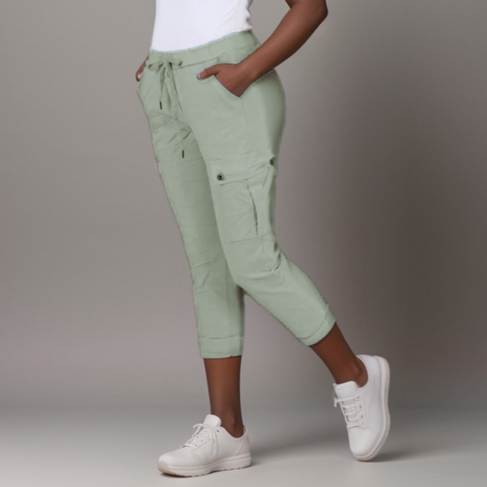 Super-Stretch High-Rise Elastic-Waist Cargo Magic TrousersKHAKI / UK 12-14