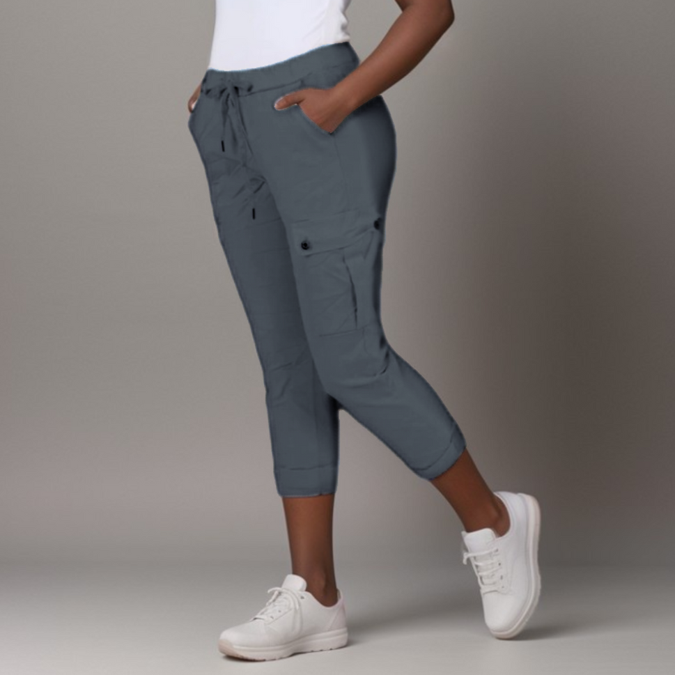Super-Stretch High-Rise Elastic-Waist Cargo Magic TrousersCHARCOAL / UK 12-14