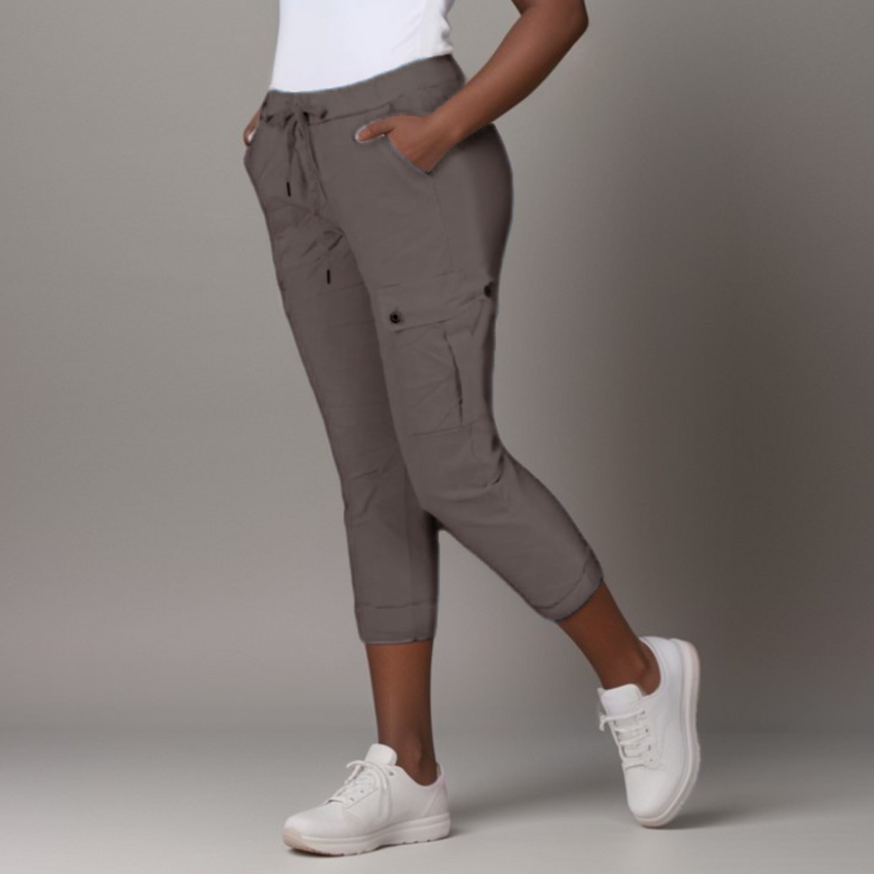 Super-Stretch High-Rise Elastic-Waist Cargo Magic TrousersMOCHA / UK 12-14