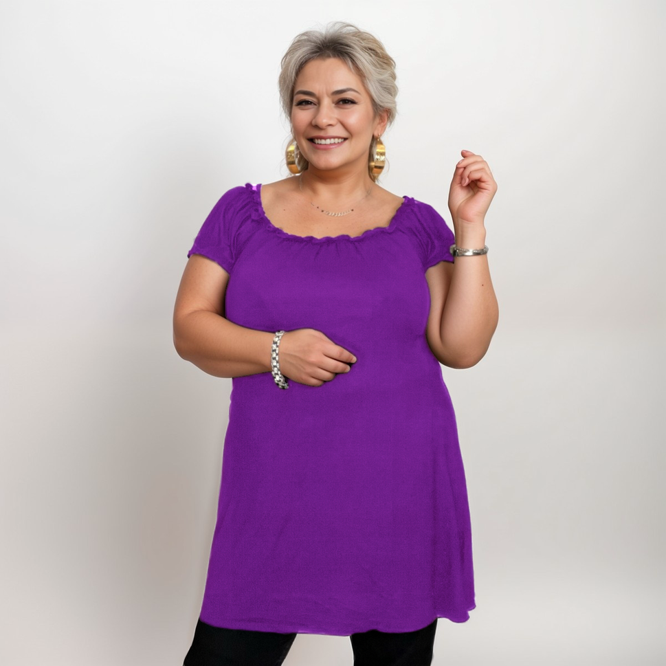 Longline Off-Shoulder Bardot Top / T-ShirtPURPLE / UK 14