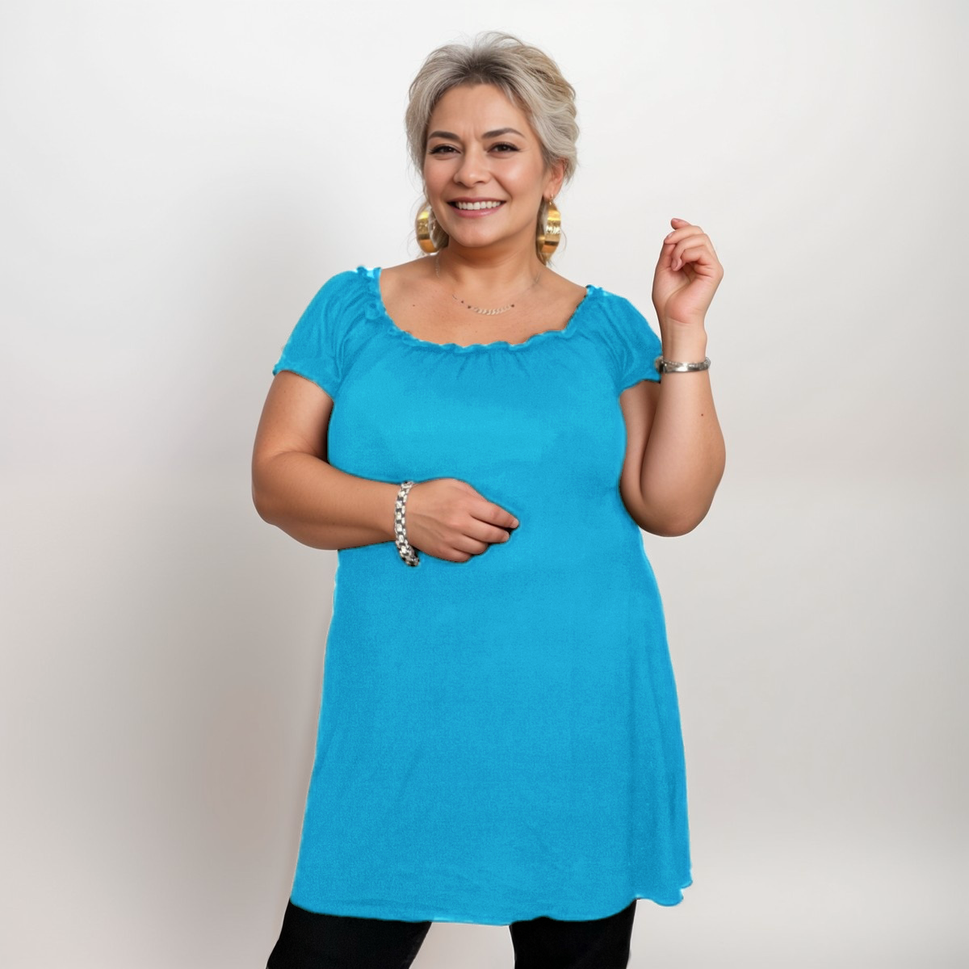 Longline Off-Shoulder Bardot Top / T-ShirtTURQUOISE / UK 14