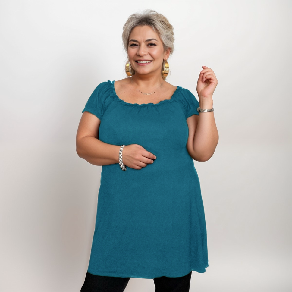Longline Off-Shoulder Bardot Top / T-ShirtTEAL / UK 14