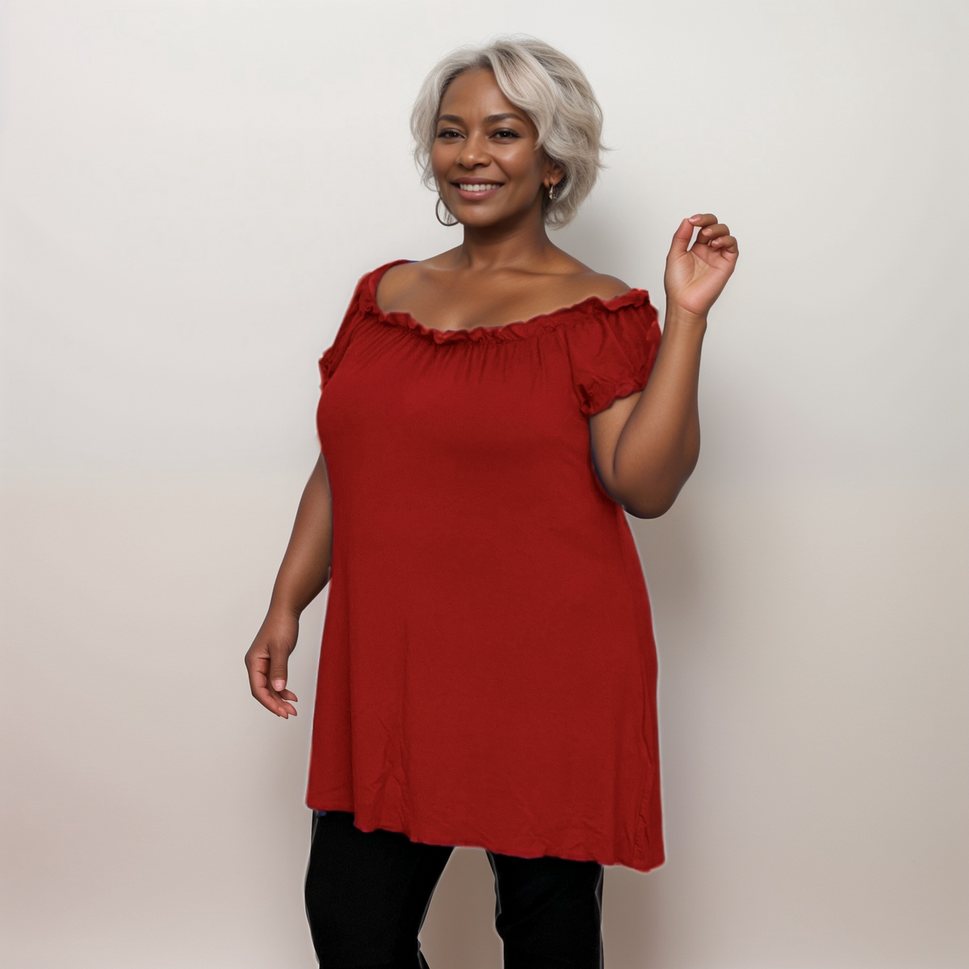 Longline Off-Shoulder Bardot Top / T-ShirtWINE / UK 14