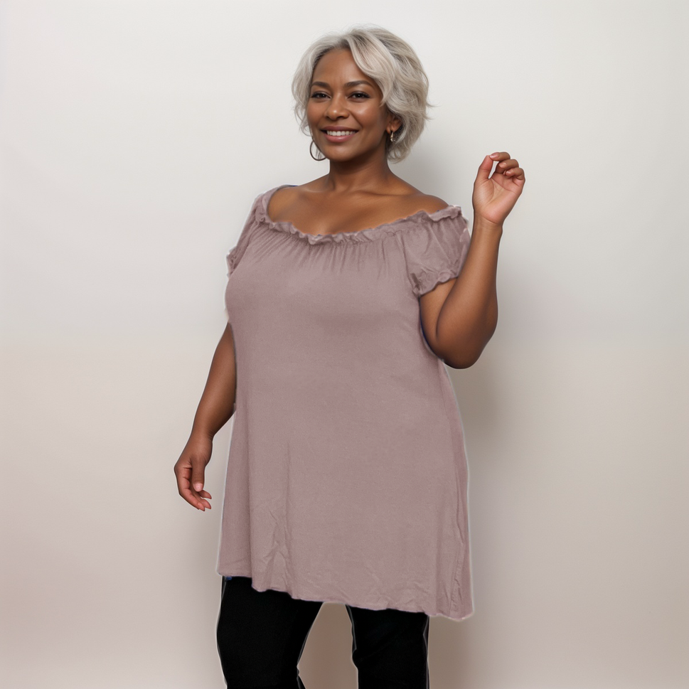 Longline Off-Shoulder Bardot Top / T-ShirtMOCHA / UK 14