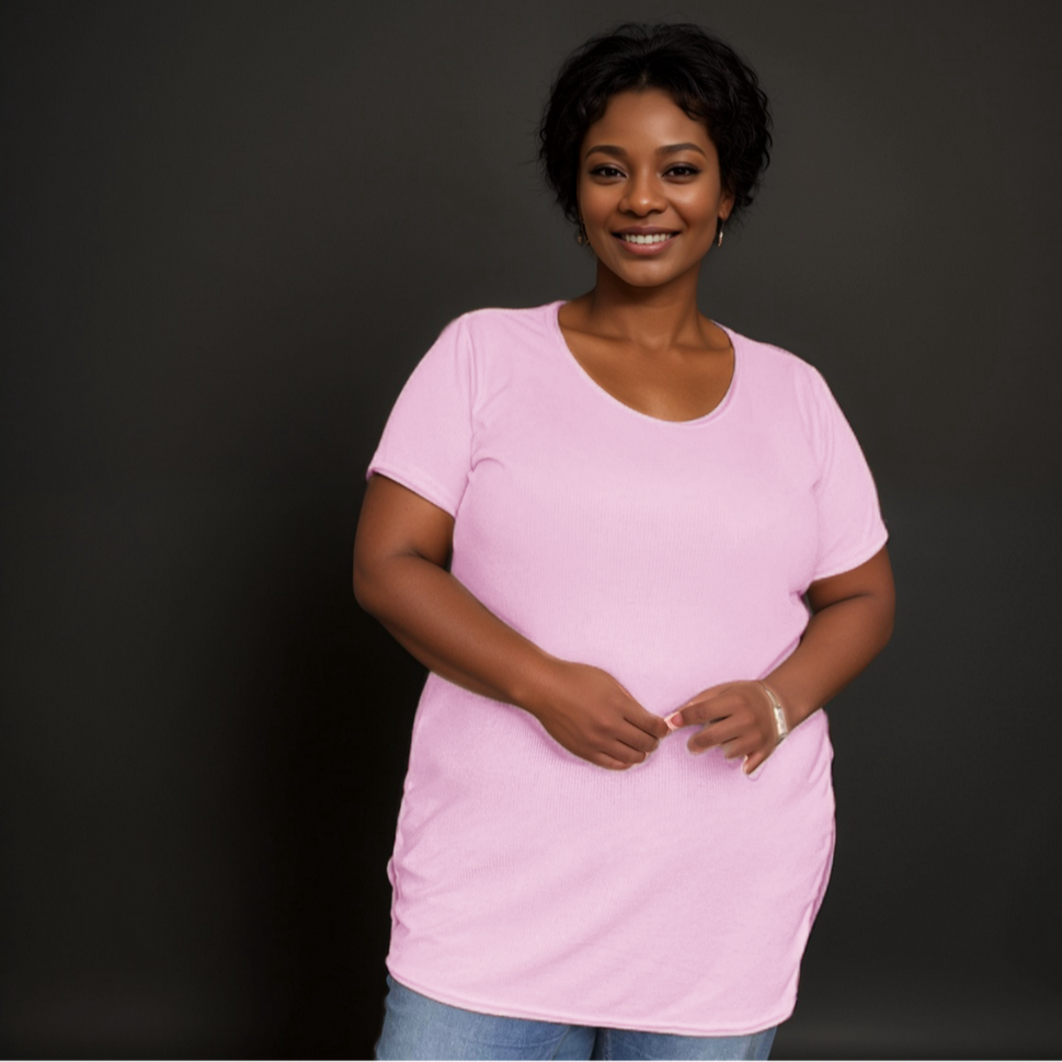 Ribbed Long-Length Tee Plus Size T-SHIRTPINK / UK 20