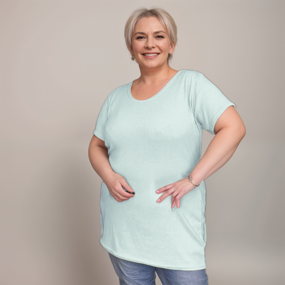 Ribbed Long-Length Tee Plus Size T-SHIRT