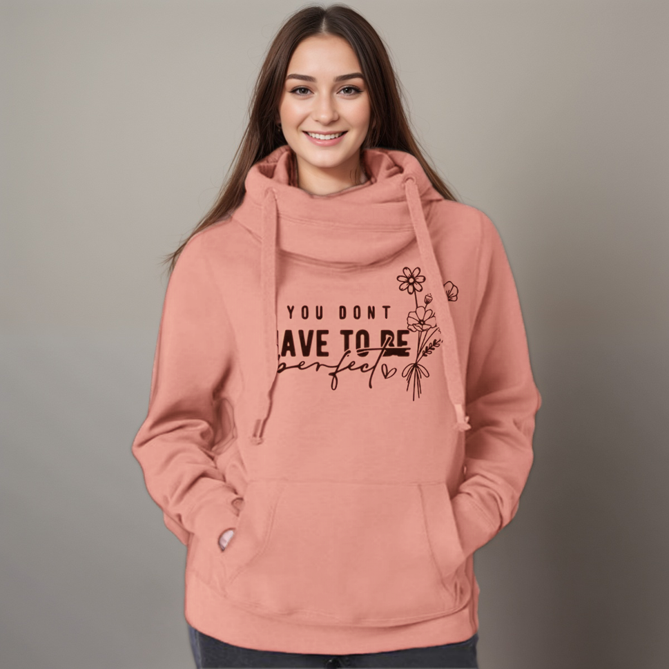 “You Don’t Have to Be Perfect” Cowl-Neck HoodieDUSTY PINK / UK 8-10