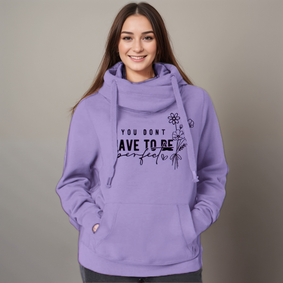 “You Don’t Have to Be Perfect” Cowl-Neck HoodieLILAC / UK 8-10