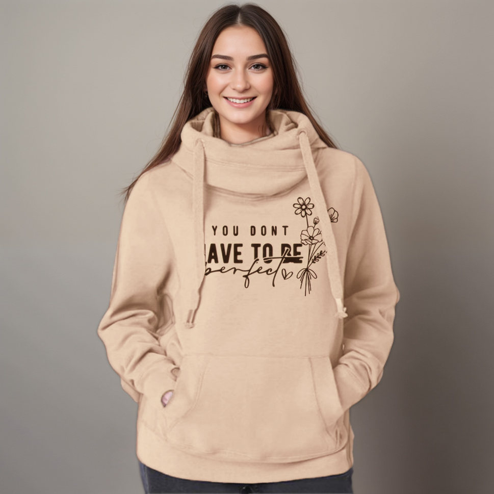 “You Don’t Have to Be Perfect” Cowl-Neck HoodieNUDE / UK 8-10