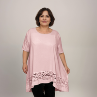 Plus‑Size Lace Hanky Hem Loose Fitting Blouse