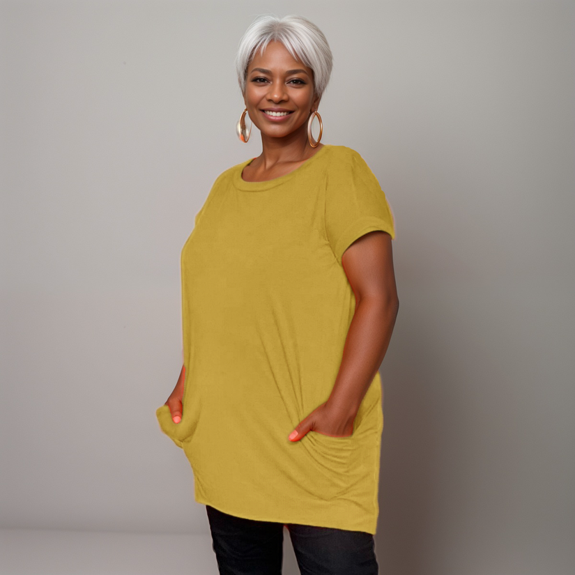 Longline Dipped-Hem T-Shirt with Side Pockets