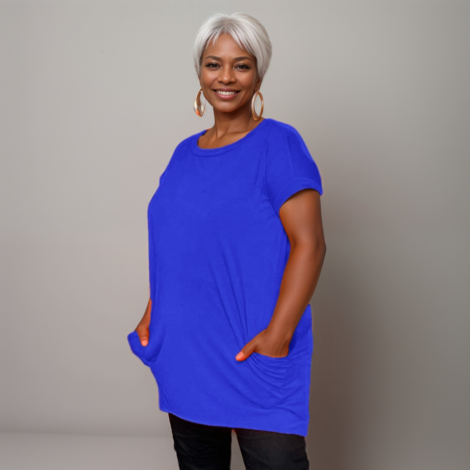 Longline Dipped-Hem T-Shirt with Side PocketsROYAL BLUE / UK 12-14