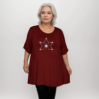 Double Star Plus-Size Button Sleeve Swing Top