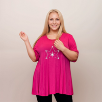 Double Star Plus-Size Button Sleeve Swing Top