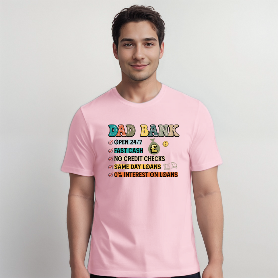 Men’s “Dad Bank” Short-Sleeve Cotton T-ShirtPINK / SMALL