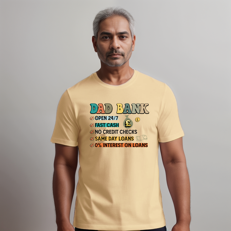Men’s “Dad Bank” Short-Sleeve Cotton T-ShirtSTONE / SMALL