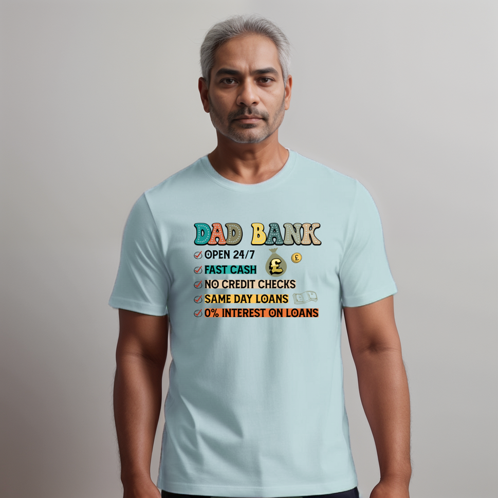 Men’s “Dad Bank” Short-Sleeve Cotton T-ShirtPALE BLUE / SMALL