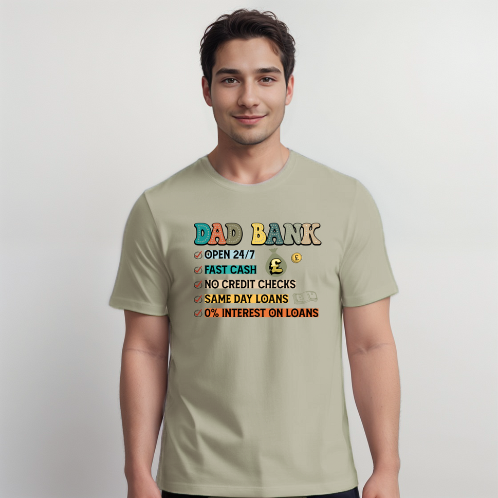 Men’s “Dad Bank” Short-Sleeve Cotton T-ShirtKHAKI / SMALL