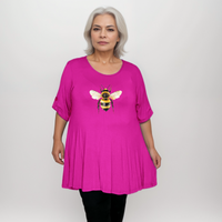 Plus‑Size Bee Print Swing Top with Button Half-Sleeves