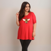 Plus‑Size Bee Print Swing Top with Button Half-Sleeves