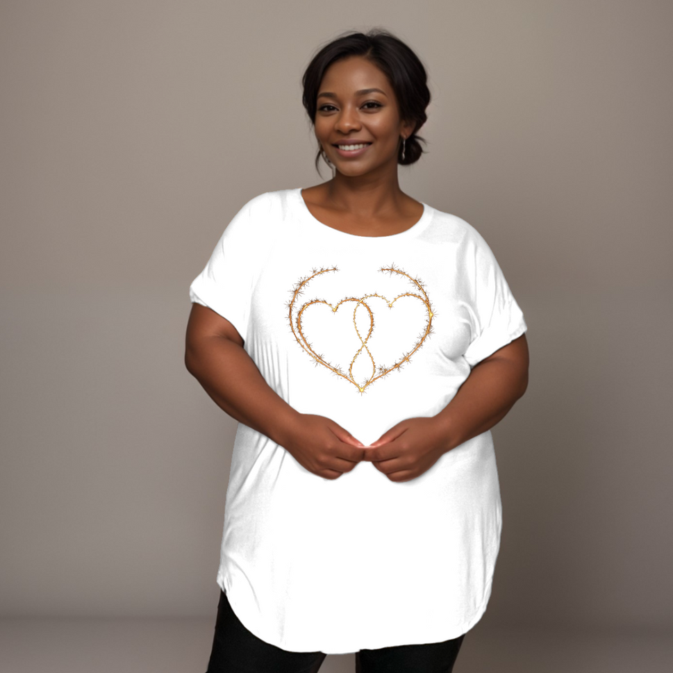 Thorn Hearts Dipped Hem T-Shirt