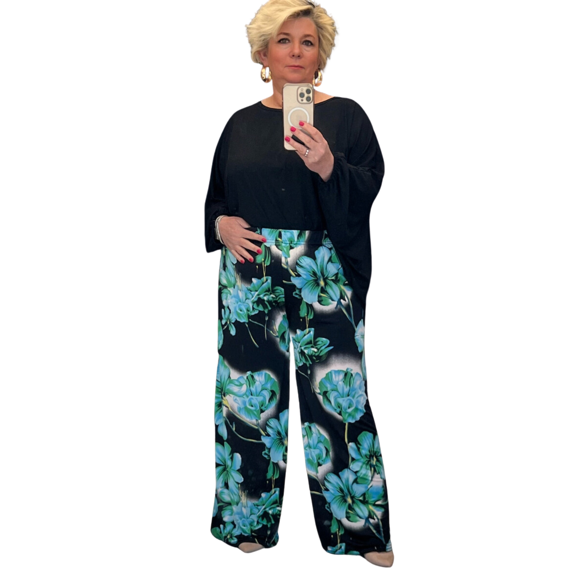 Large Flower Print Wide Leg High Rise Palazzo Trousers