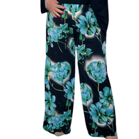 Large Flower Print Wide Leg High Rise Palazzo Trousers