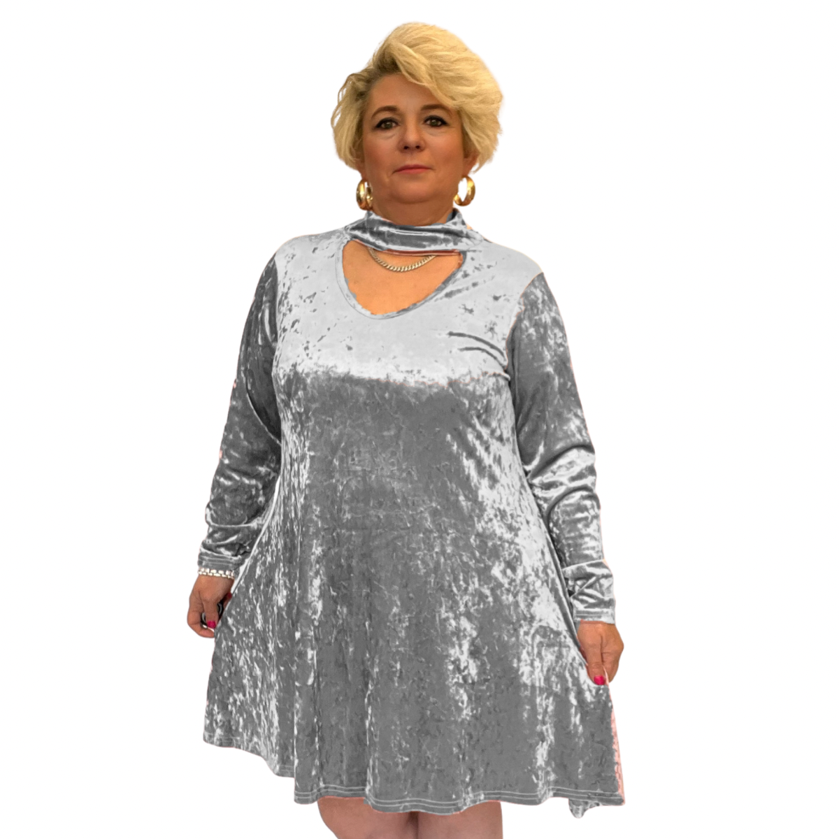 CRUSHED VELVET CHOKER NECK SWING TOP / DRESS