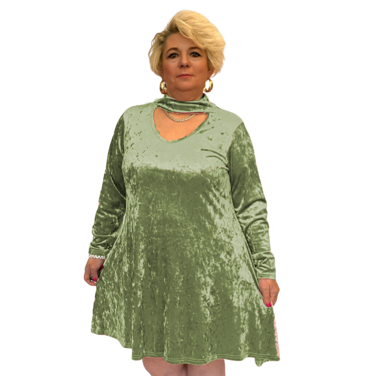 CRUSHED VELVET CHOKER NECK SWING TOP / DRESS