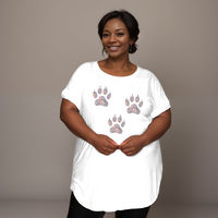 3 FLORAL PAW PRINT DIPPED HEM T-SHIRT